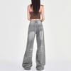 Women's 2025 Spring Gray Low-Rise Wide-Leg Retro Petite Jeans