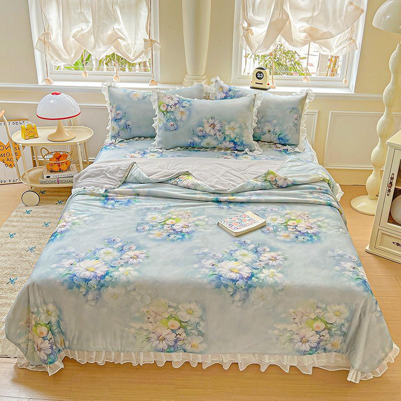 Ultraweiche Sommerkühlsteppdecke - Leicht, atmungsaktiv und hautfreundlich mit geprägtem floralem Druckdesign für alle Jahreszeiten