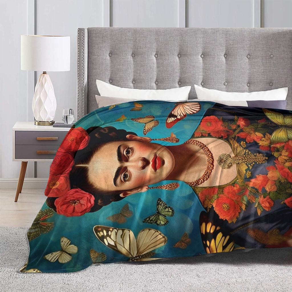F-Frida K-Kahlo Farfalle Coperta Pile Tutte le Stagioni Traspirante Leggera Sottile Coperta da Lanciare per Biancheria da Letto Tappeto per Ufficio Pezzo