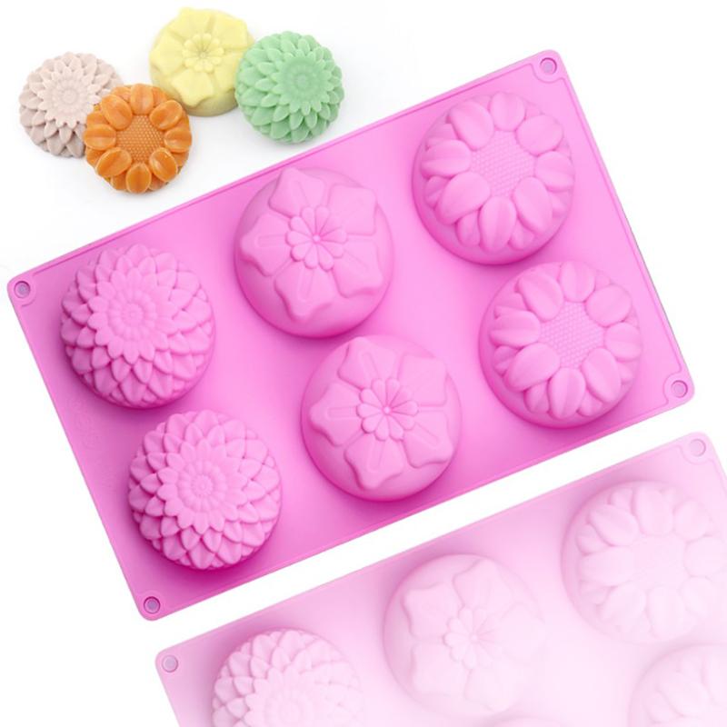 6 Cavity 3D Flower Shaped Silicone Soap Mold Diy Fondant Cake Form Soap Making