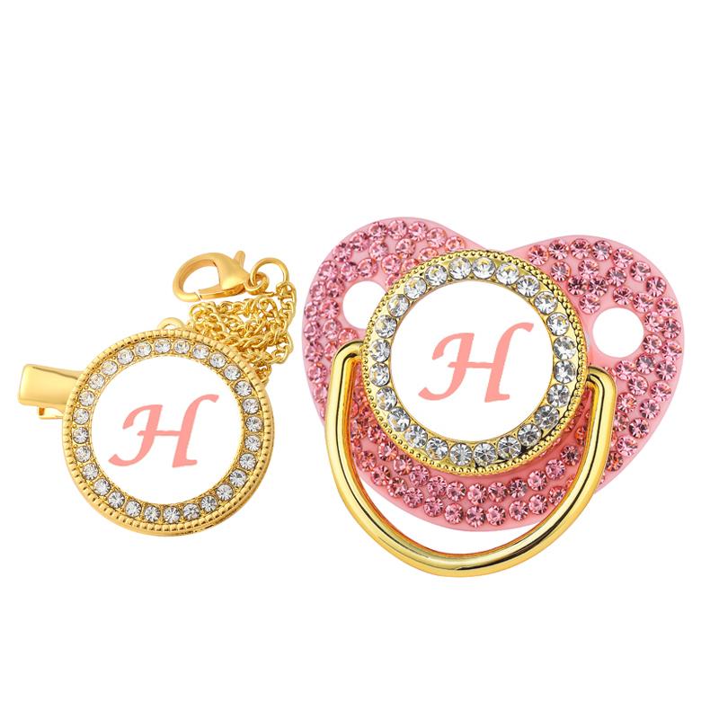 Buy Luxury Zircon Baby Pacifier Clip Pink Letter Newborn