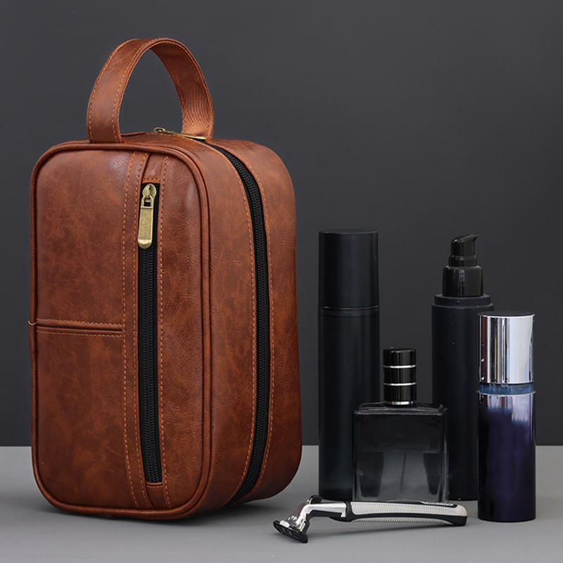 Business Travel Portable Men's Toiletry Bag Fashion Retro Leather Thickened Cosmetic Bag Handbag