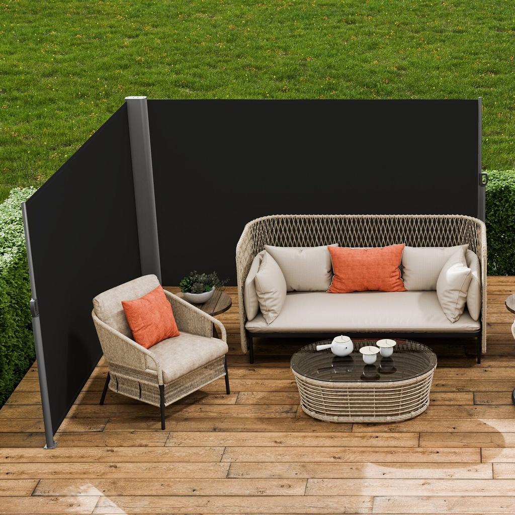 Black Retractable Patio Screen 236 Inch In Length Office Dividers 71Inch In Height Retractable Screen Partition Wall Outdoor Retractable Gate