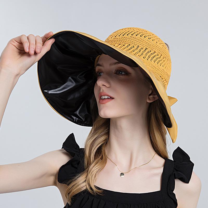Summer Hollow Out Sun Hats For Women Fashion Empty Ponytail Hat Outdoor UV Protection Bucket Hat Female Wide Brim Beach Caps