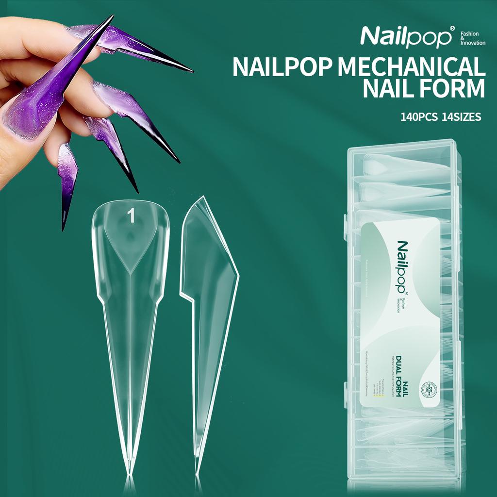 Nailpop Mechanical Nail Form 70/140Pcs Unique Dragon Claw Clear Nail Extension Forms 14 Sizes Easy DIY Salon Nail Art Tool