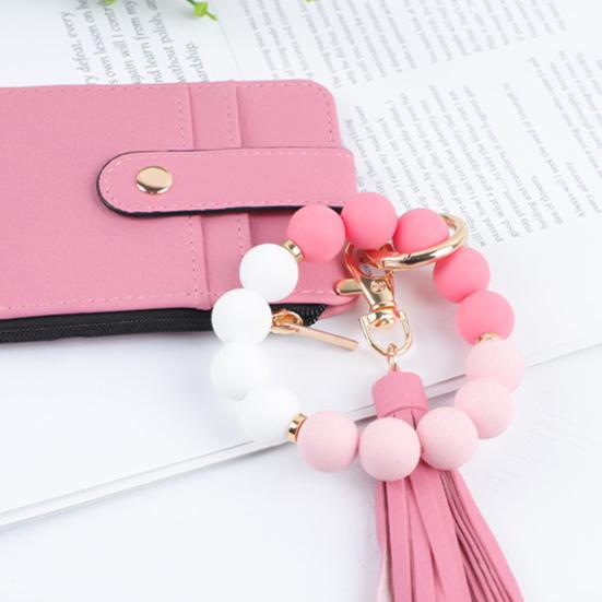 Portachiavi Braccialetto con Perline Portafoglio Donna Polsiera in Silicone Porta Carte di Credito Portafoglio Sottile con Nappa Tasca con Zip per Viaggio Shopping