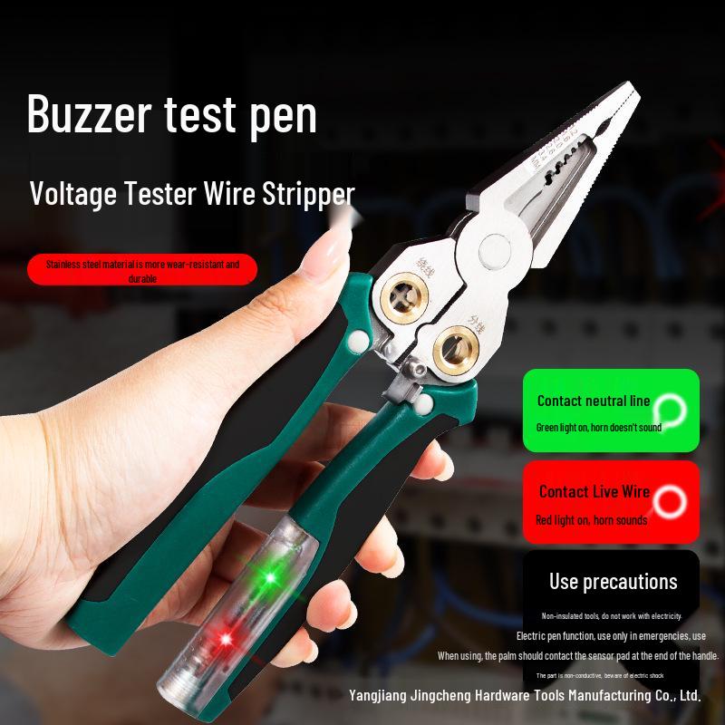 

Stainless Steel Multi-functional Wire Stripper with Voltage Tester and Cable Cutting Pliers for Electricians