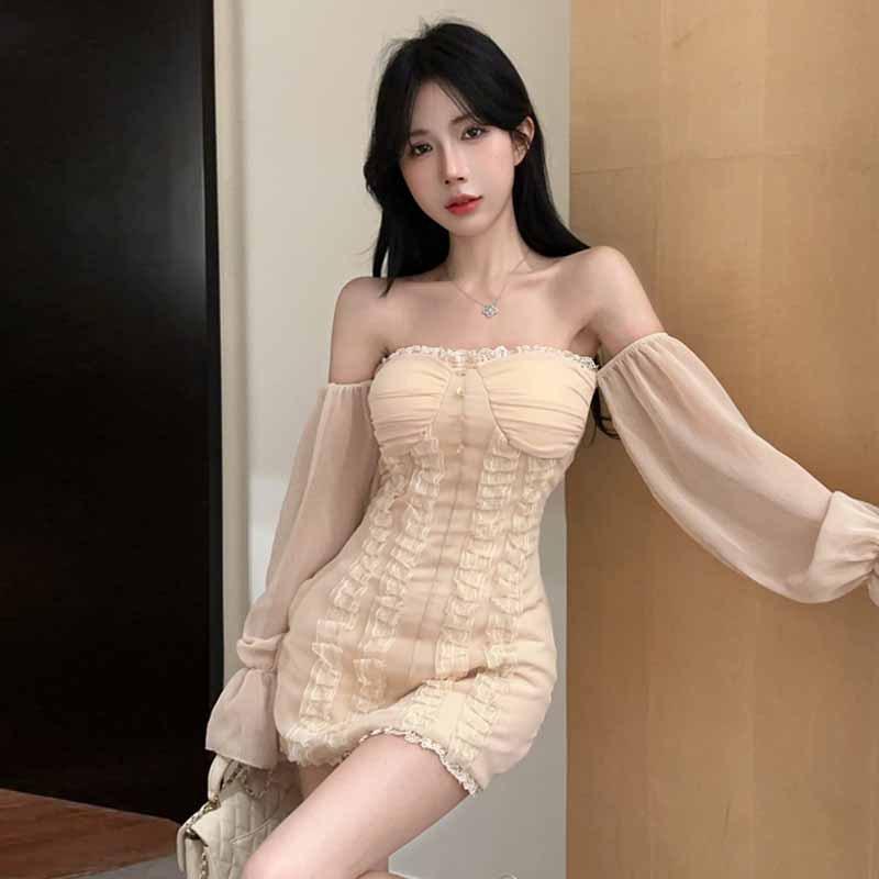 Pure desire hottie tube top lace slim fit hip wrap dress