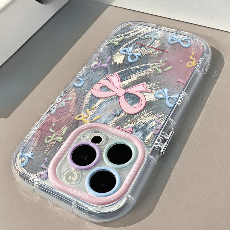 Bow Suitable for Apple 15 Mobile Phone Case Feather Cream IPhone 16promax Cartoon 14plus Women 13