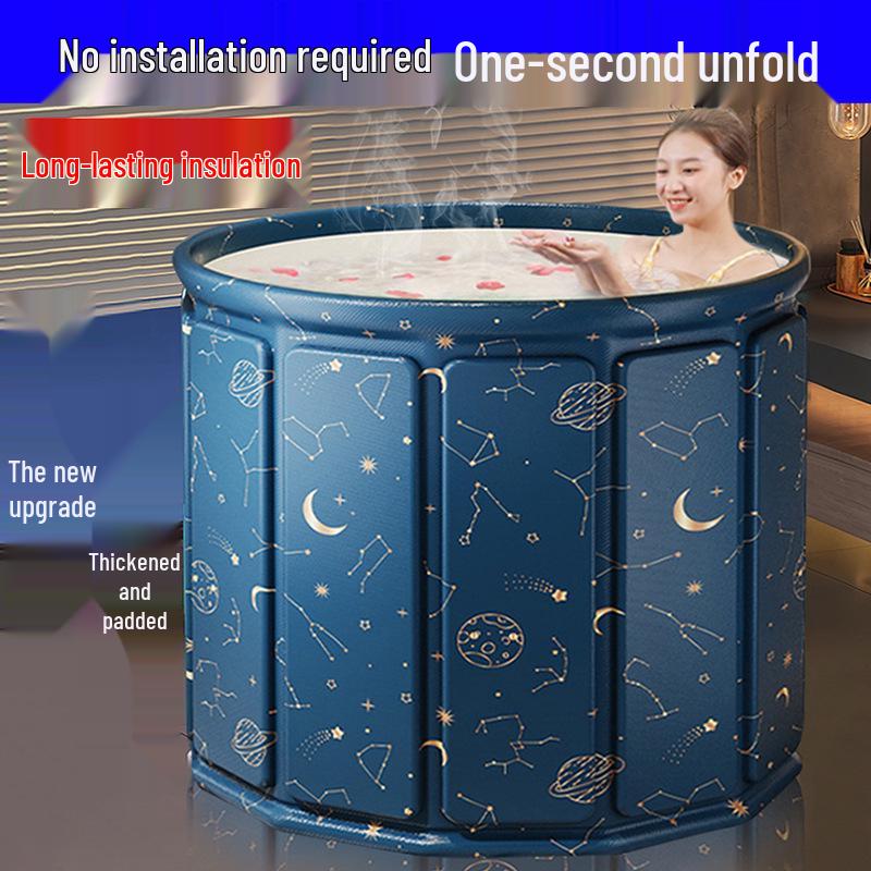 Large Portable Soaking Tub with Thick Quilted Insulation - No Installation Needed, Folding Bathtub for Adults.