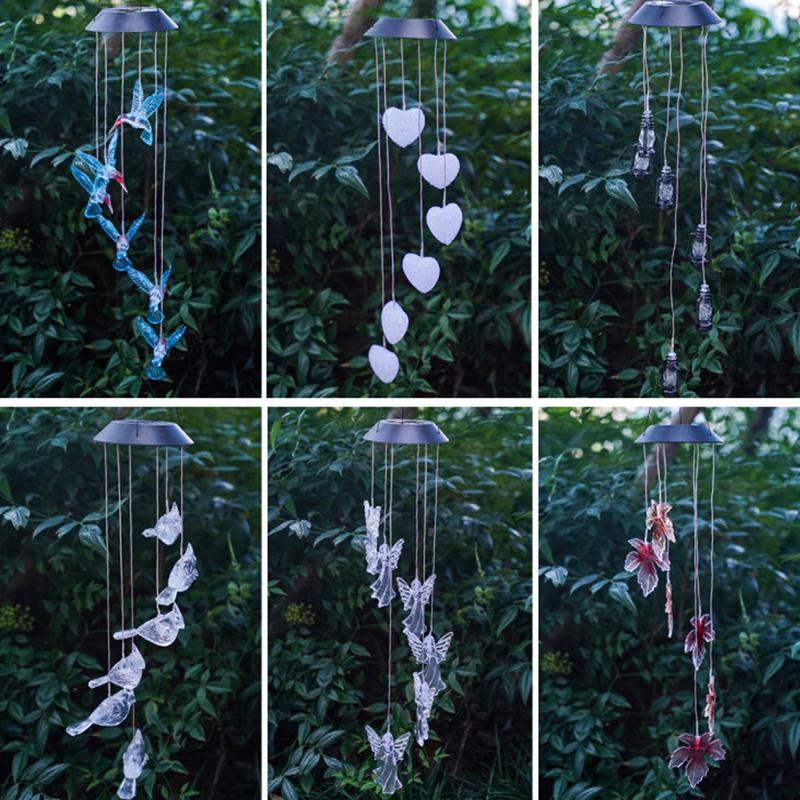 Färgglad Solcellsdriven Vindklocka Kolibri Vattentät Vindklocka Solcellsljus