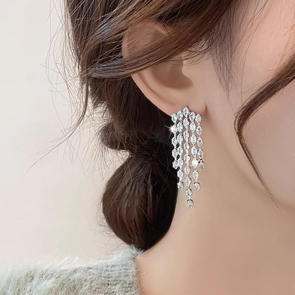 Long Tassel Zircon Drop Earrings for Women Dangle Earring Party Wedding Jewelry