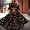 Sommer-Damenkleid, Blumendruck, A-Linie, lockerer Saum, Vintage-Stil, hohe Taille, französischer Stil, Dreiviertelärmel, plissiert, O-Ausschnitt, Abschlussball, Cocktailparty, Bankett