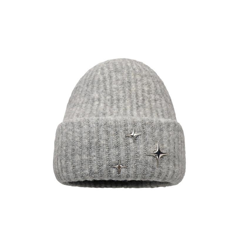 Star Wool Hat Women'S Season Versatile Knitted Hat Thickened Warm Ear Protection Simple Cold Hat