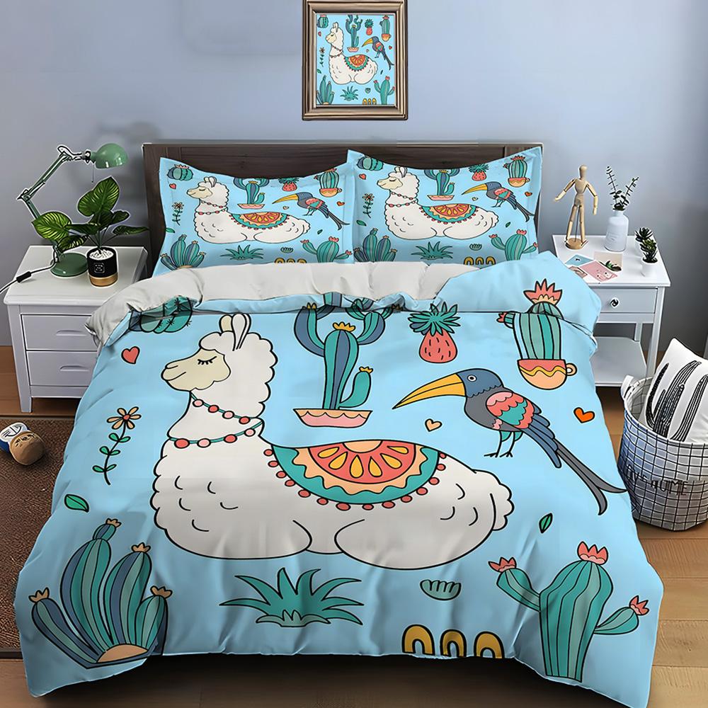 Cute Cartoon Llama Alpaca Print Bedding Set Duvet Cover 1 Duvet Cover 2 Pillowcases Adult And Children Bedding Set Luxury Gifts