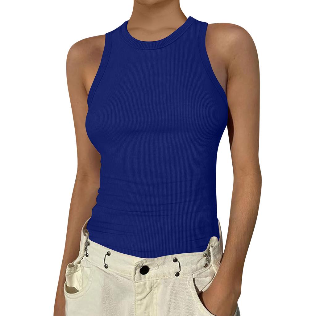 Damen Sommer Mode Lässig Farbe Rundhals Ärmellos Oberteil Enges Tanktop