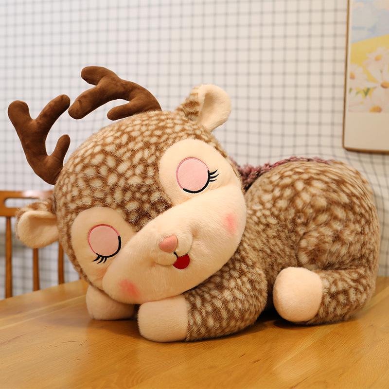 Cute Cartoon Sika Deer Plush Toy - Lying Fawn Pillow Doll