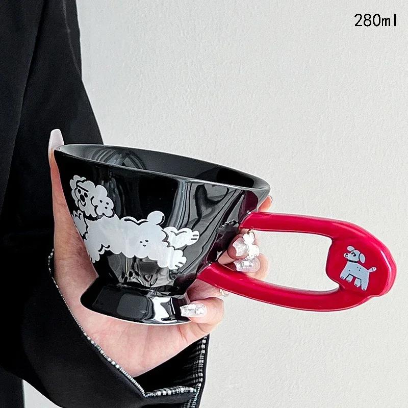 Creative Irregular Ceramic Coffee Cups Cute Cartoon Puppy Mugs High End Office Breakfast Milk Cup Exquisite Household Tableware