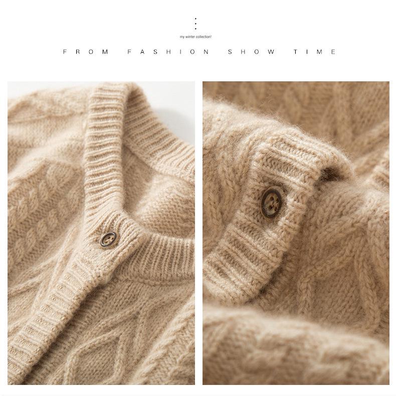 Women's Heavyweight Cashmere Cable Knit Cardigan Sweater - Autumn/Winter Collection