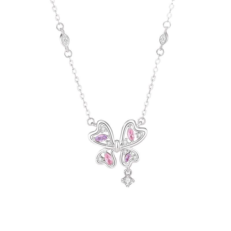 Tichia S925 Sterling Silver Butterfly Necklace - Elegant & Luxurious Clavicle Chain Gift for Women.