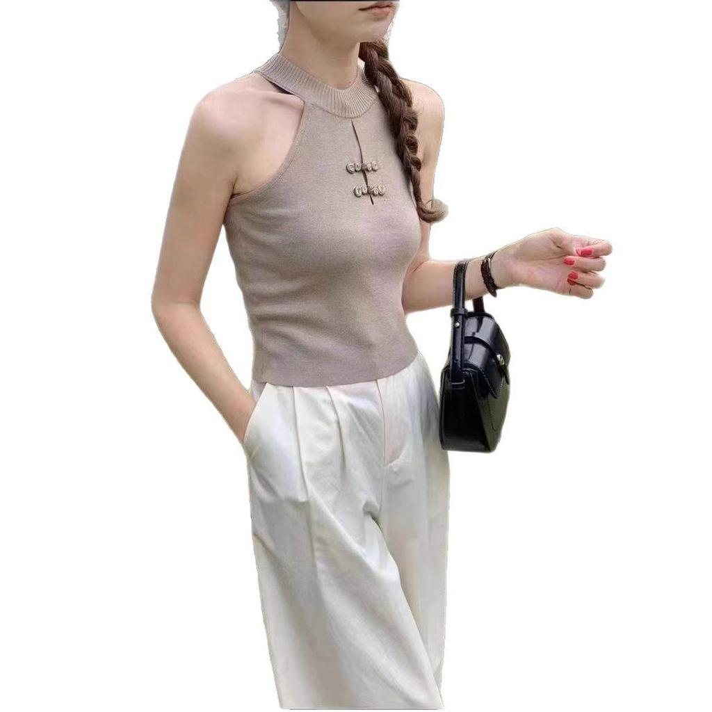 2025 Neue Damen Chinesischer Stil Schlankmachendes Ärmelloses Neckholder-Cami mit Froschverschlussknöpfen