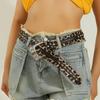 Rivet Decor Leopard Print Belt Engraved Design Waist Belt Retro PU Leather Belt  Cowboy Style