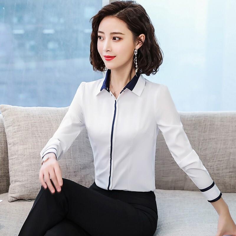Tluoman Women's Slim Fit Long Sleeve White Shirt