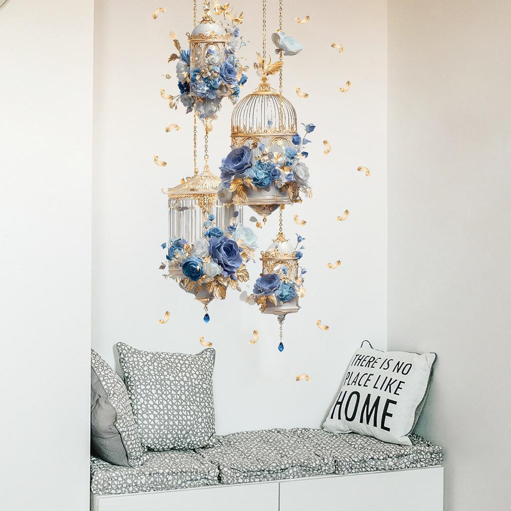 Vintage Bird Cage Rose Restaurant Background Decoration Corridor Entrance Wall Decoration Self Adhesive Stickers