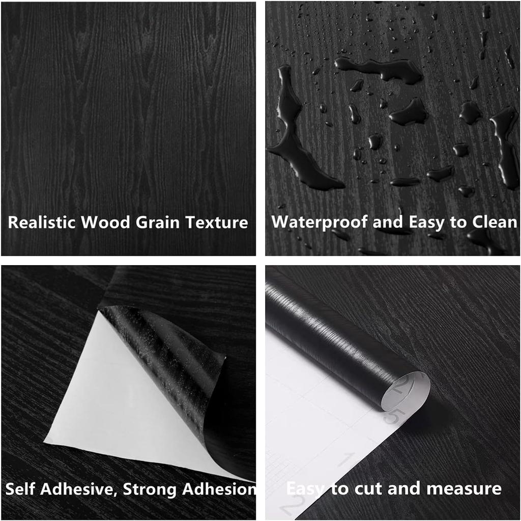 Black Wood Peel And Stick Paper Decorative Self-Adhesive Film For Furniture Real Wood Tactile Sensation Surfaces Easy To Clean