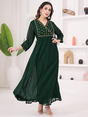 Kobieca Projektancka Suknia Georgette z Dekoltem w Serek Kurta Indyjska Bollywood Anarkali Top Tunika Kurti Sukienka