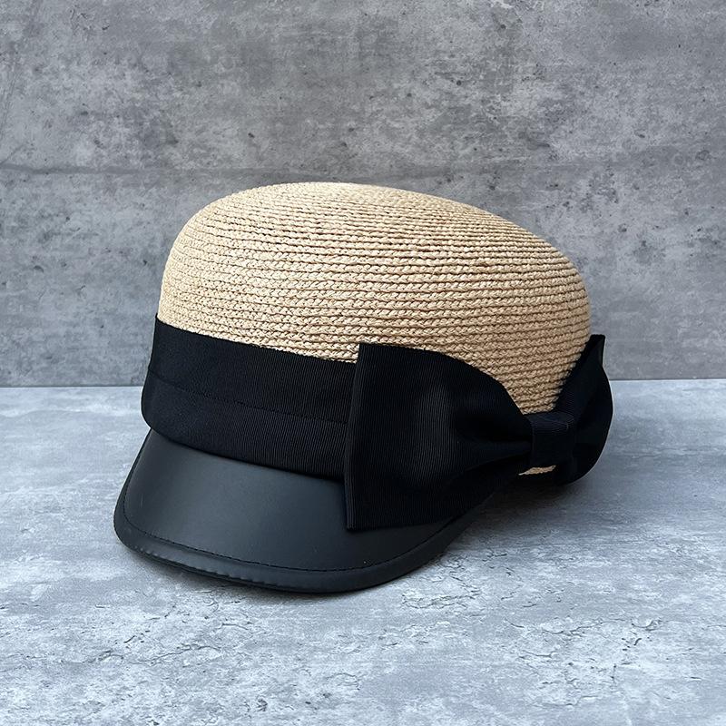 Bow Raffia Equestrian Hat Women'S Summer Travel Sun Protection Sun Hat Versatile Cap Beach Straw Hat