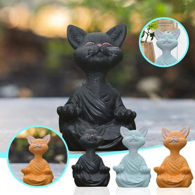 Rozmarná sivá figúrka mačky Budhu Meditačná joga Zberateľská kolekcia Šťastná mačka Darčeky pre milovníkov mačiek pre ženy Sošky meditačnej jogy Dekor