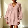 Women's Loose Fit Midi Sweater Dress with Sleeves and Collared Neckline