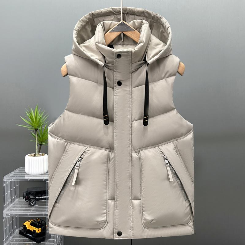 

Большой размер L-5XL Модные зимние мужские безрукавки с капюшоном, толстое пальто, мужской теплый жилет 5XL бежевый