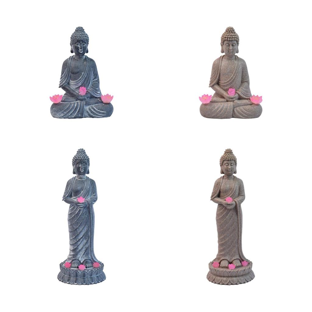 Buddha Outdoor Statue Figurine with Solar Lights Landscape Lamp Decorative Modern Ornament for Lawn Patio Outside Courtyard