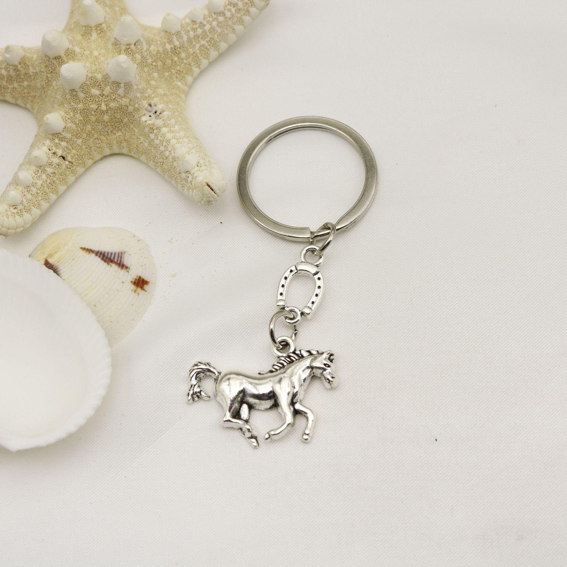 Western Cowboy Horseshoe & Galloping Horse Keychain Pendant