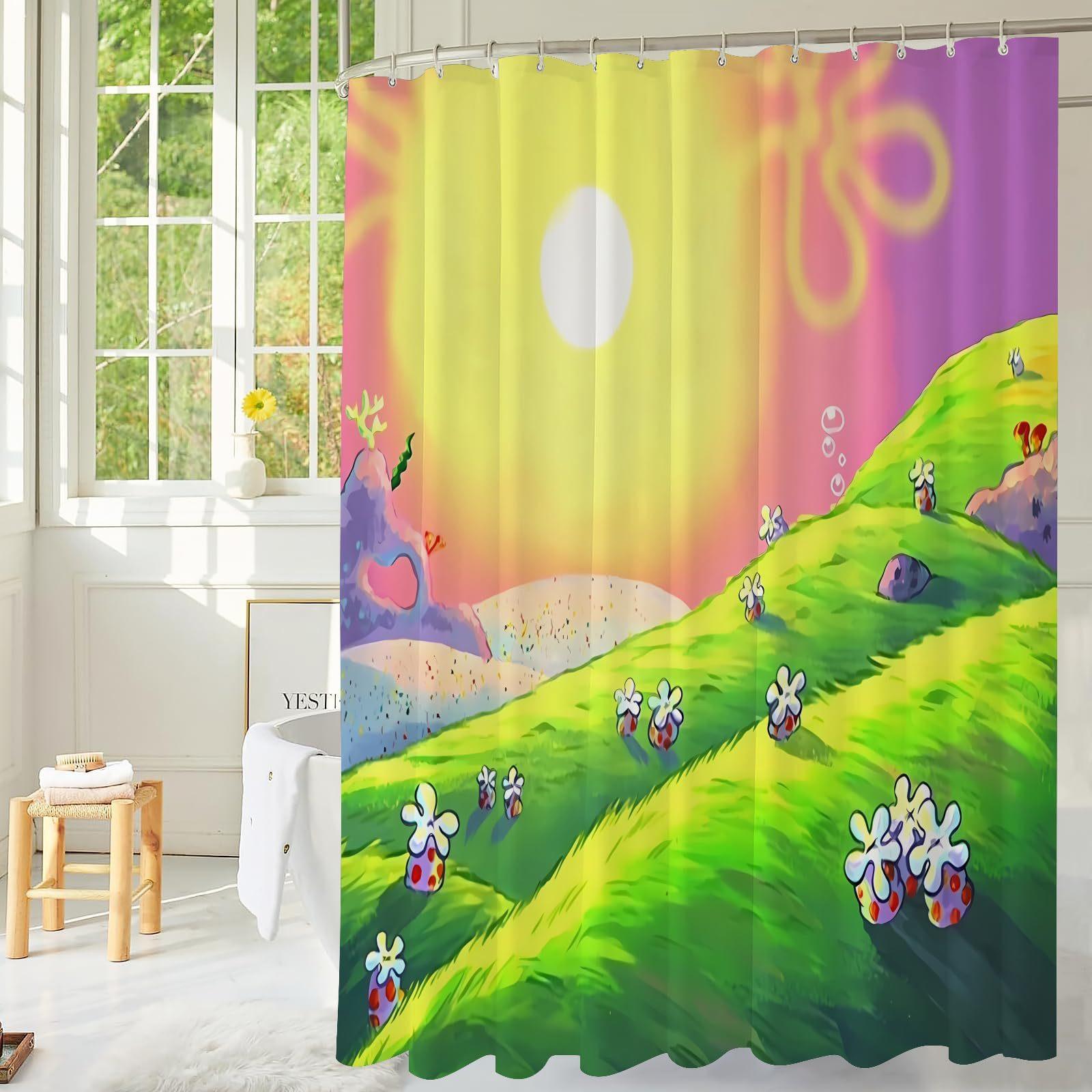 

Cute Beach Ocean Shower Curtain, Ocean Anime Bathroom Curtain Fun Cute Tarp Bathroom Shower Curtain 2pcs*90x180cm