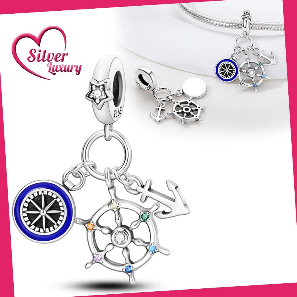 Compass Ship Rudder Pendant Bead Components Plata r Authentic Original Bead Components Compatible With Authentic Original Charm Bead Components