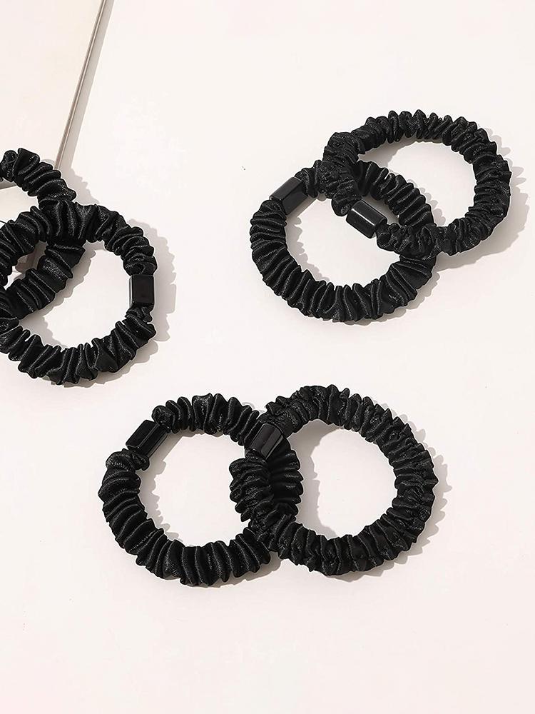 Silk Hair Ties Satin Scrunchies Black Small Mini Scrunchy Cute Soft No Slip Hair Ties