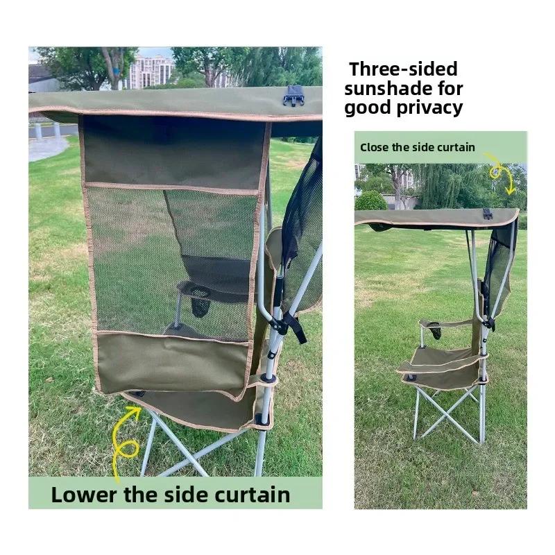 Klappbarer Outdoor-Stuhl mit Sonnenschutz für Camping, Angeln, Strand – tragbar, kompakt, komfortabel, ideal für Grillen, Picknick und Entspannung