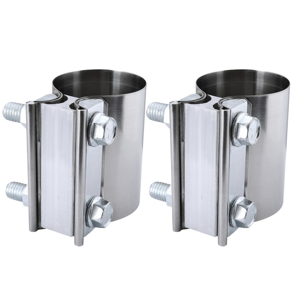 2.25 Inch Exhaust Muffler Clamp Stainless Steel Butt Joint 2pcs Sleeve Catalytic Converters Exhaust Band Clamp
