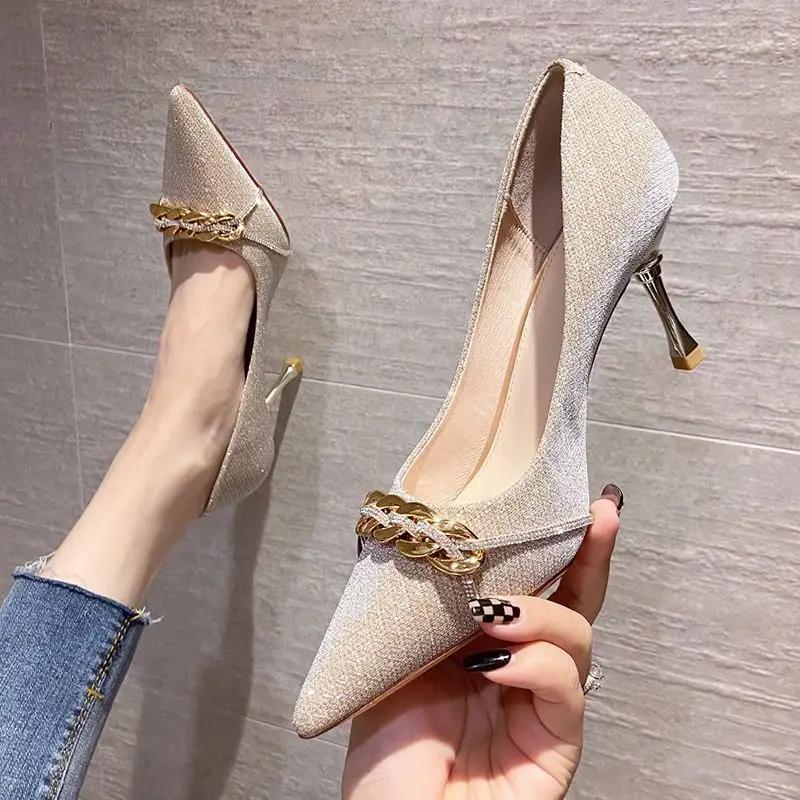 Formal Luxury Leather Casual Pointed Toe Shoes For Women 2025 On Heeled Pumps Black Ladies Summer Footwear High Heels Vacation A