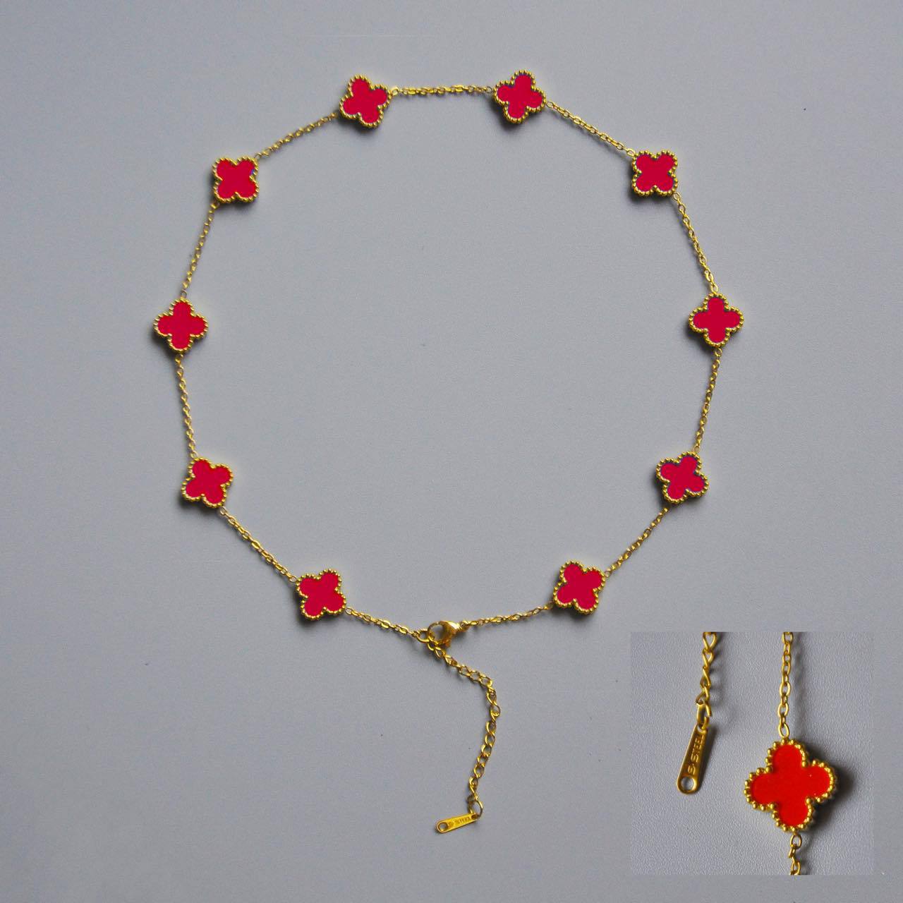 

Двустороннее ожерелье из клевера и рябчика с десятью цветами, гальванизированное золото 18 карат, ожерелье из клевера и десяти цветов красный