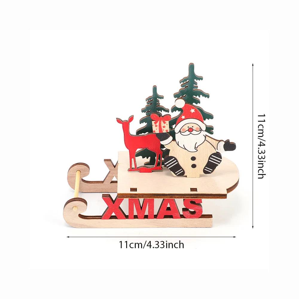 Runtow 1Pc Christmas Wooden Sleigh Santa Claus Snowman Elk Decoration Sleigh Home Christmas DIY Decoration 2025 Christmas Gift