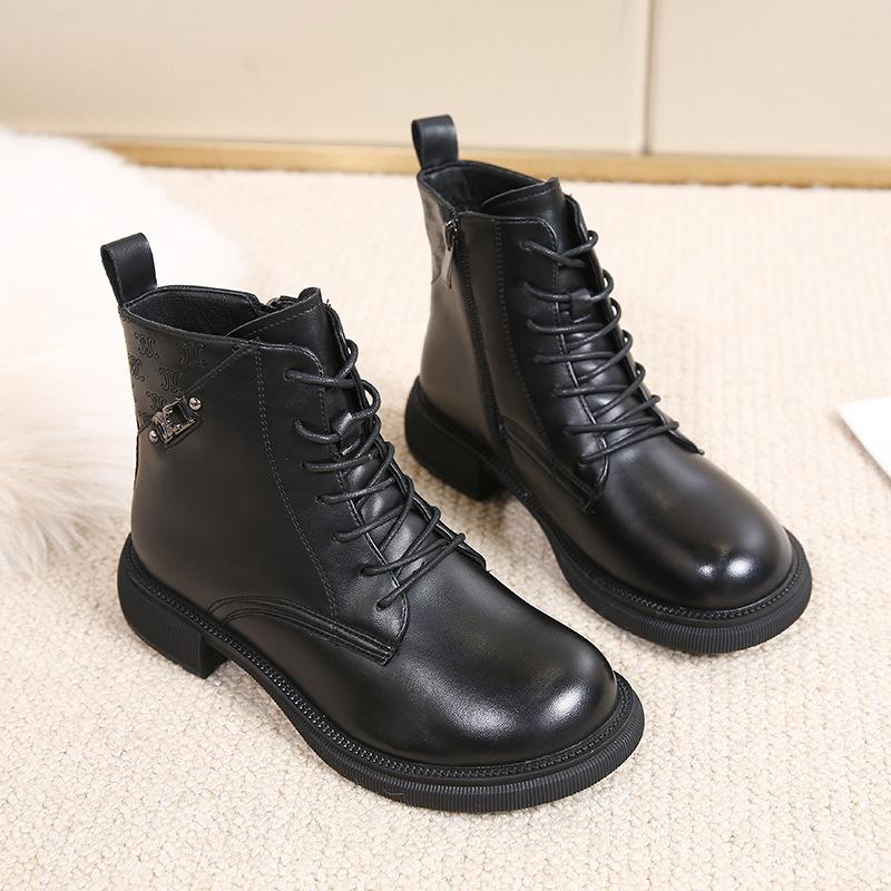 

Зимние новые ботинки Мартин женские хлопковые туфли флис удобные универсальные британский стиль толстый каблук плоские высокие ботинки 35