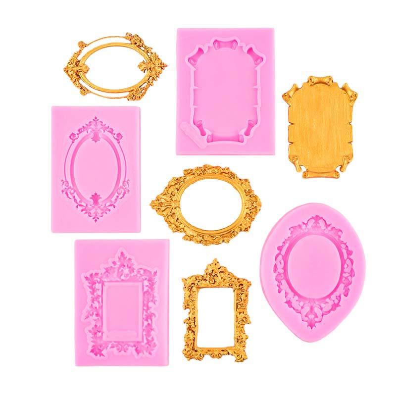 WTEMPO Photo Frame Fondant Molds Kit Picture Frame Silicone Molds Retro Molds for Cake Decorating Cupcake Topper Chocolate Candy Polymer Clay Set of 4