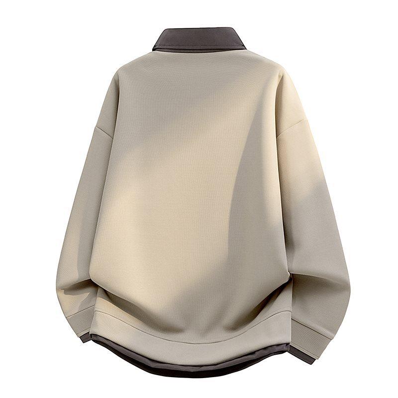 Men's Spring Color Block Patchwork Two-In-One Hoodie Polo Shirt