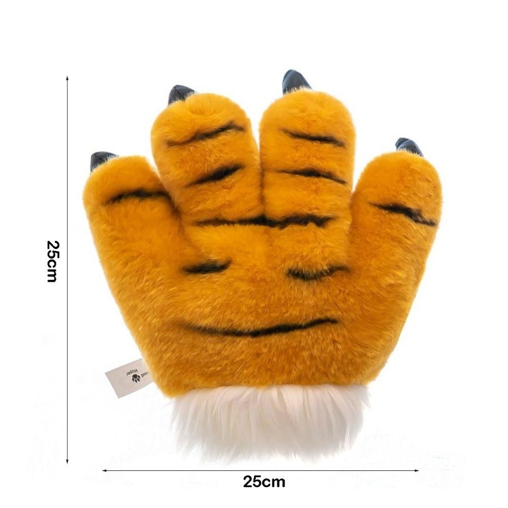 Fluffy Texture Plush Gloves Striped Design Costume Mittens Cosplay Costume Accessories