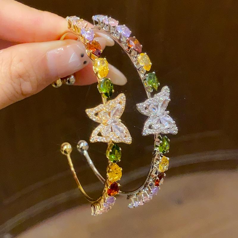 Korean-Style Zircon Butterfly Teardrop Open Bangle: Exquisite Light Luxury Women's Bracelet