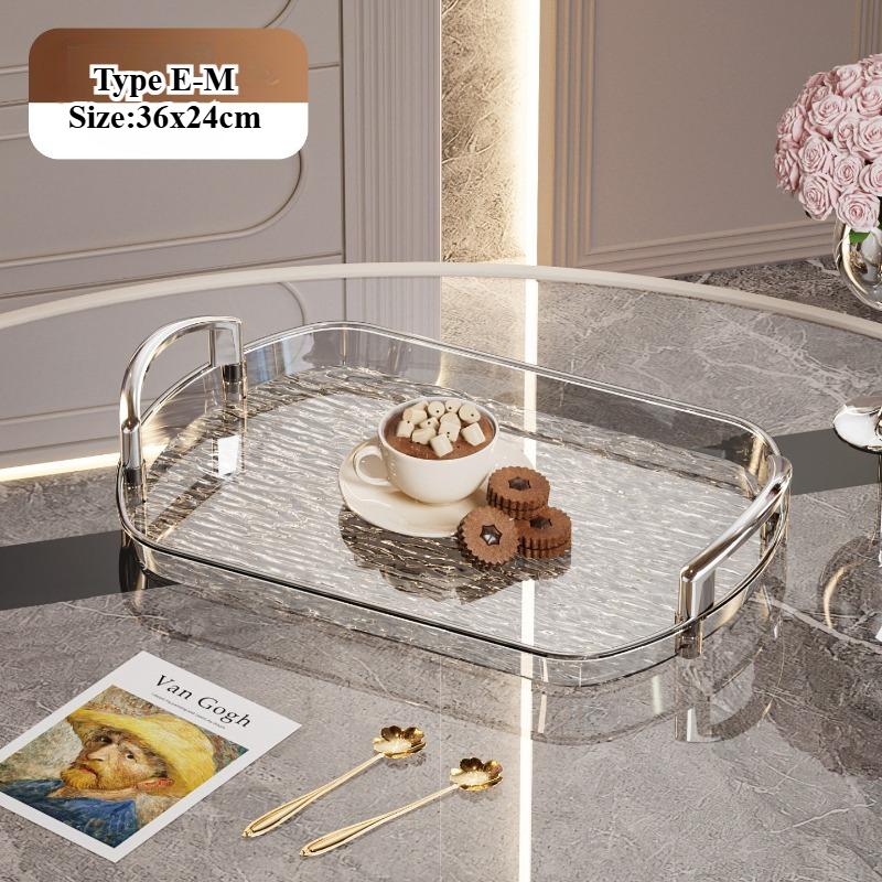 Clear Plastic Serving Tray PET Material with Handles Versatile Dining Tea Serving Platter for Home Restaurant Cafe Decorate